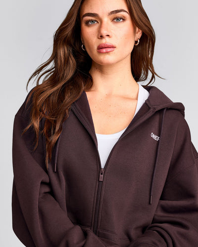 Foundations Cosy Oversized Zip Up Hoodie | Plum Brown