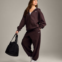 Foundations Cosy Oversized Zip Through Hoodie | Plum Brown