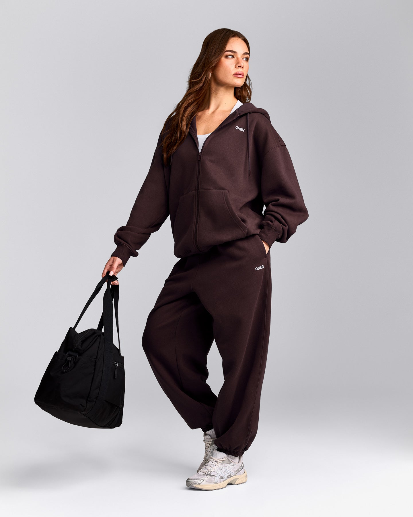 Foundations Cosy Oversized Zip Up Hoodie | Plum Brown