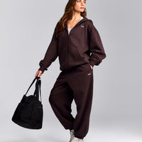 Foundations Cosy Oversized Zip Up Hoodie | Plum Brown