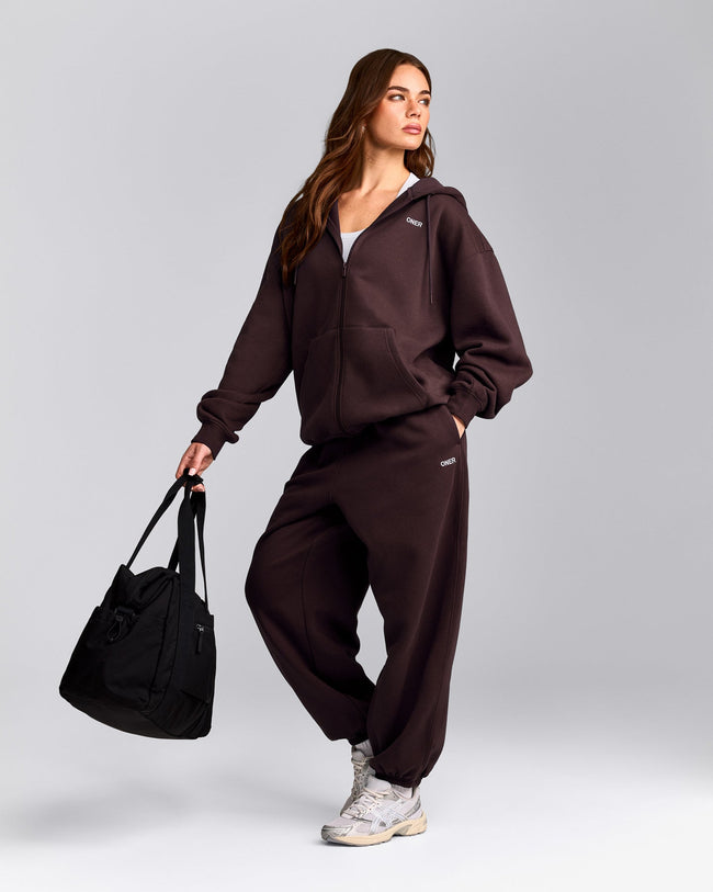 Foundations Cosy Oversized Zip Up Hoodie | Plum Brown
