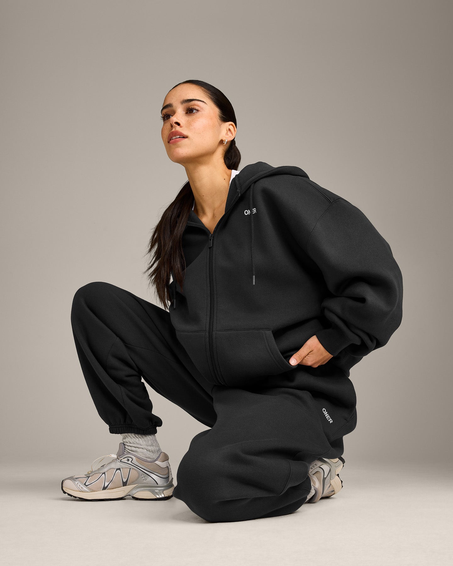 Foundations Cosy Oversized Zip Through Hoodie | Soft Black