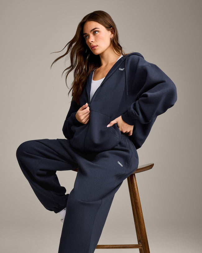 Foundations Cosy Oversized Zip Through Hoodie | True Blue