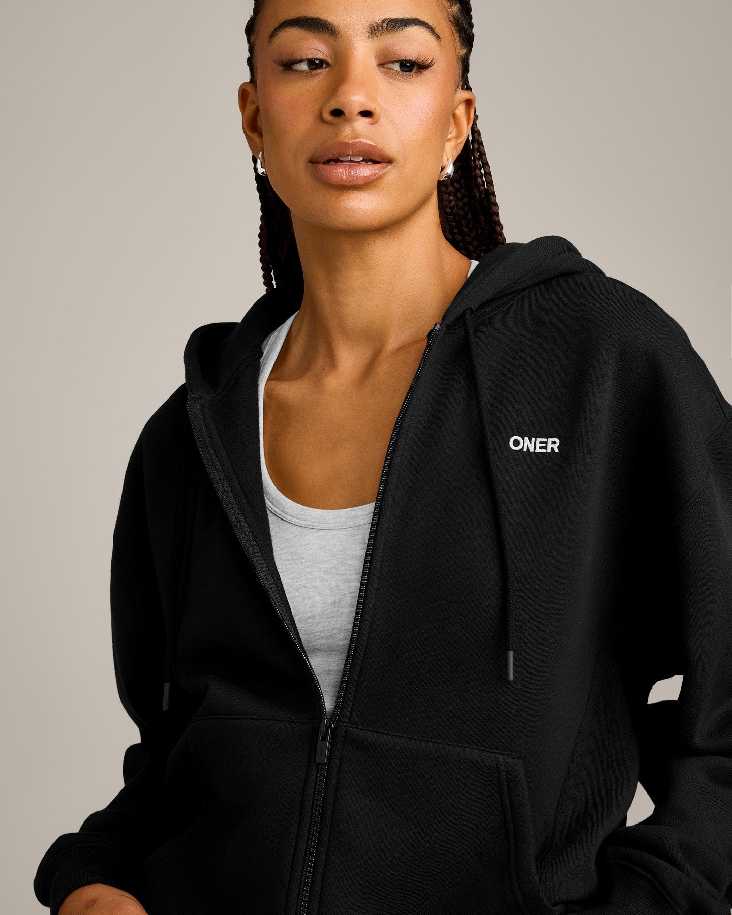 Foundations Cosy Zip Through Hoodie | Black