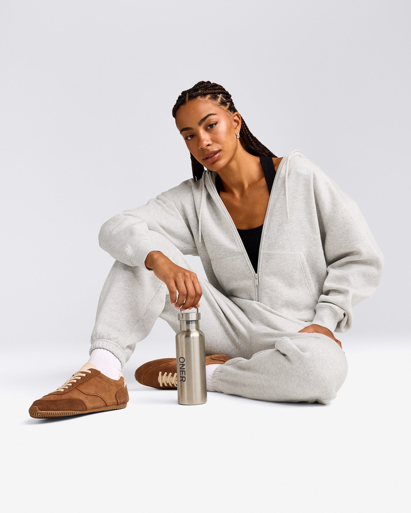 Foundations Cosy Zip Up Hoodie | Light Grey Marl