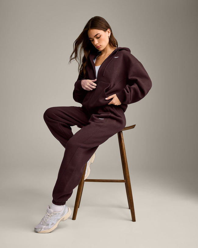 Foundations Cosy Zip Through Hoodie | Plum Brown