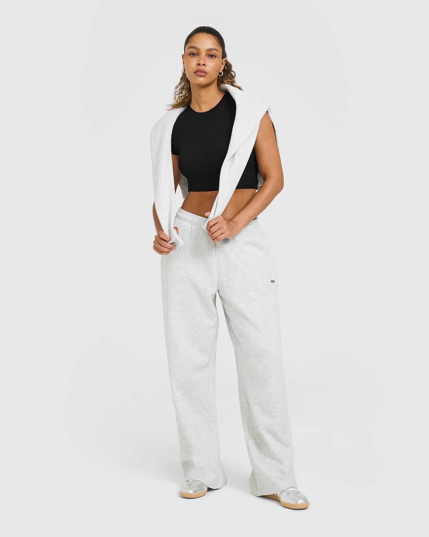 Foundations Oversized Straight Leg Joggers | Light Grey Marl