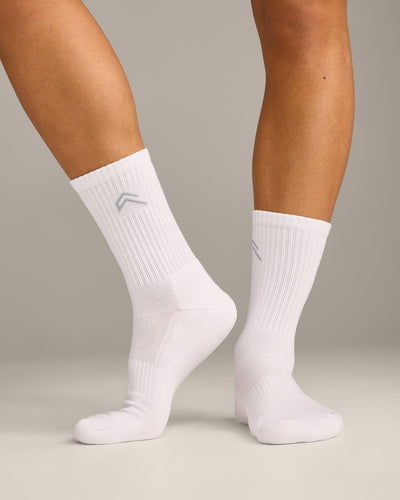 Crew Socks 3 Pack with Grey Logo | White