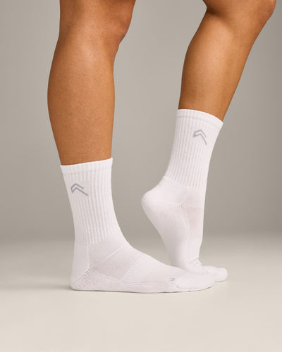Crew Socks 3 Pack with Grey Logo | White
