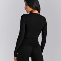 Mellow™ Rib Long Sleeve Cardigan with Embroidered Logo | Black