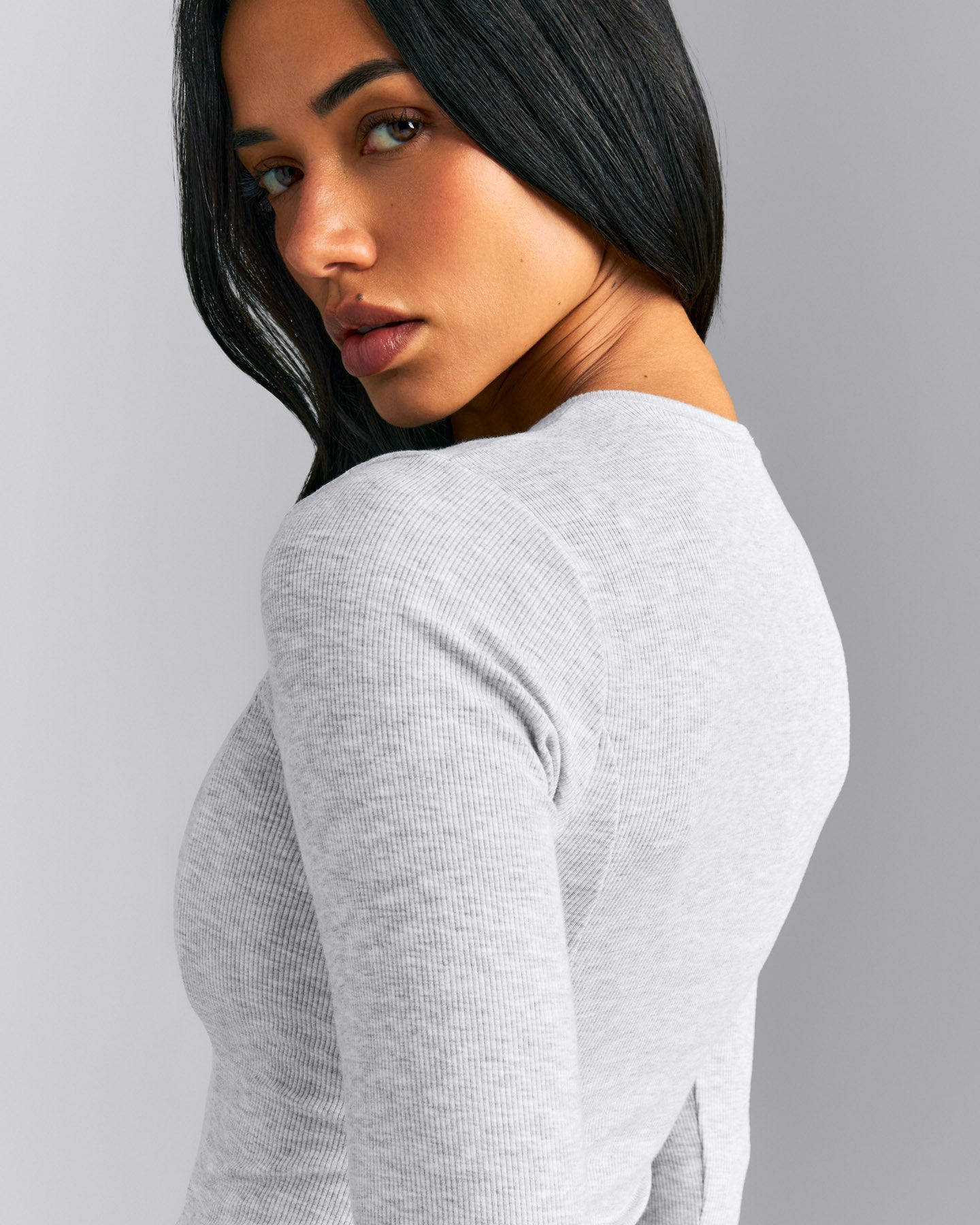 Mellow™ Rib Long Sleeve Cardigan with Embroidered Logo | Light Grey Marl