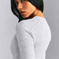 Mellow™ Rib Long Sleeve Cardigan with Embroidered Logo | Light Grey Marl