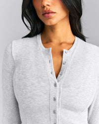 Mellow™ Rib Mid Long Sleeve Cardigan with Embroidered Logo | Light Grey Marl