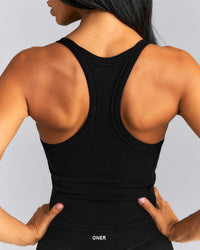 Mellow™ Rib Racer Back Mid Tank Top with Built in Bra Shelf | Black