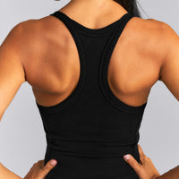 Mellow™ Rib Racer Back Mid Tank Top with Built in Bra Shelf | Black