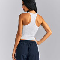 Mellow™ Rib Racer Back Mid Vest with Built in Bra Shelf | Light Grey Marl