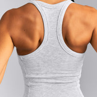 Mellow™ Rib Racer Back Mid Vest with Built in Bra Shelf | Light Grey Marl