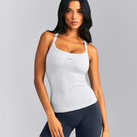 Mellow™ Rib Racer Back Vest with Built in Bra Shelf | Light Grey Marl