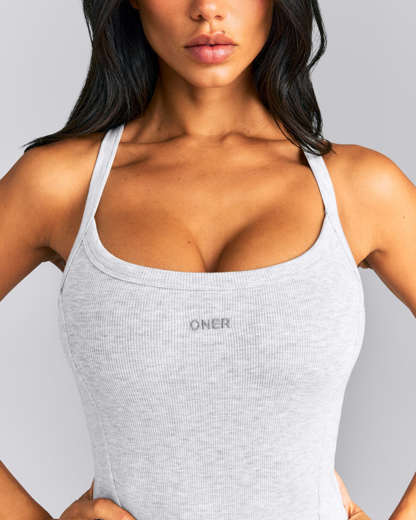 Mellow™ Rib Racer Back Vest with Built in Bra Shelf | Light Grey Marl