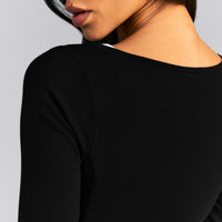 Mellow™ Rib V Neck Mid Long Sleeve Top | Black
