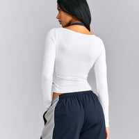 Mellow™ Rib V Neck Mid Long Sleeve Top | White