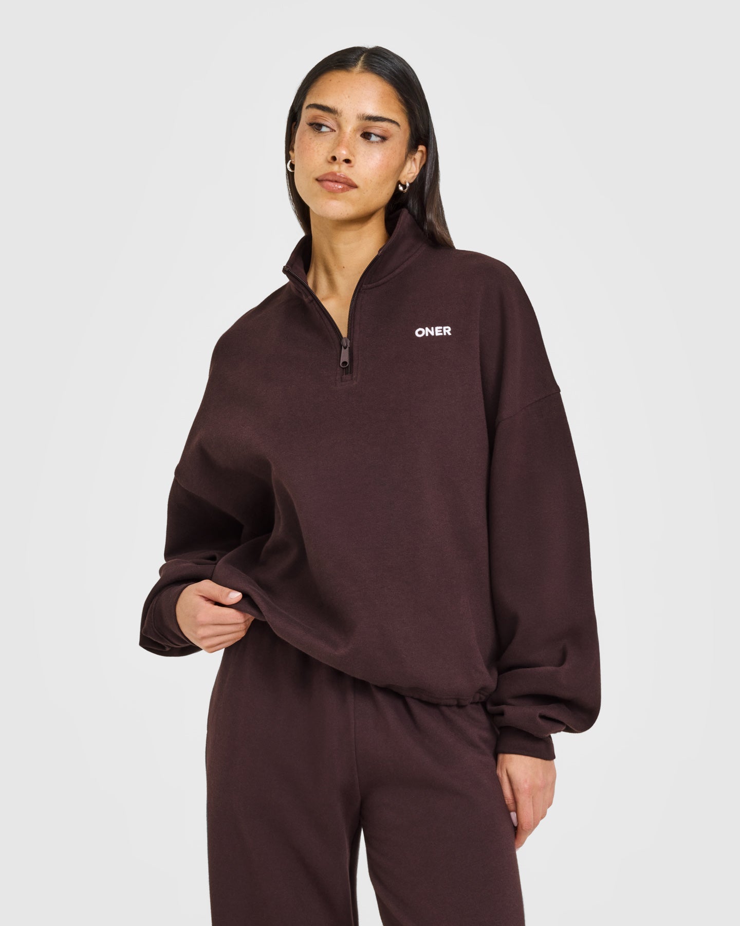 Mid Weight 1/4 Zip Sweatshirt | Plum Brown
