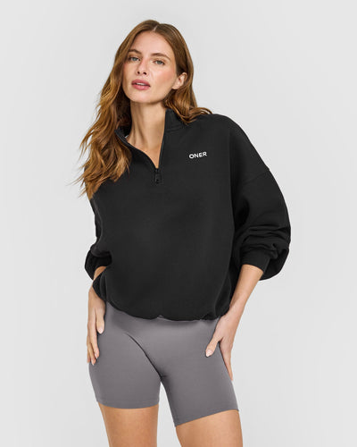 Mid Weight 1/4 Zip Sweatshirt | Soft Black