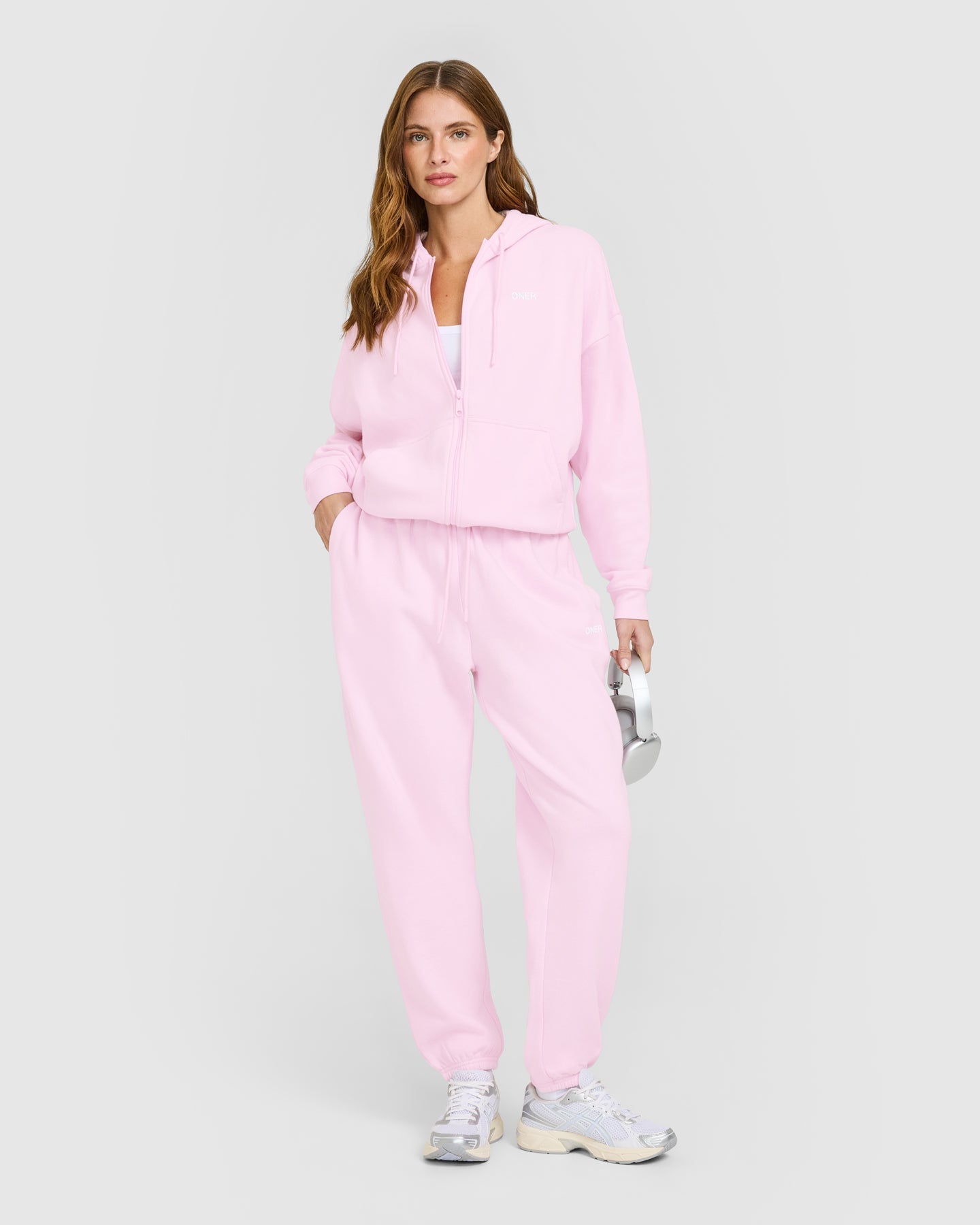 Mid Weight Relaxed Zip Through Hoodie | Chalk Pink