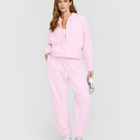 Mid Weight Relaxed Zip Through Hoodie | Chalk Pink