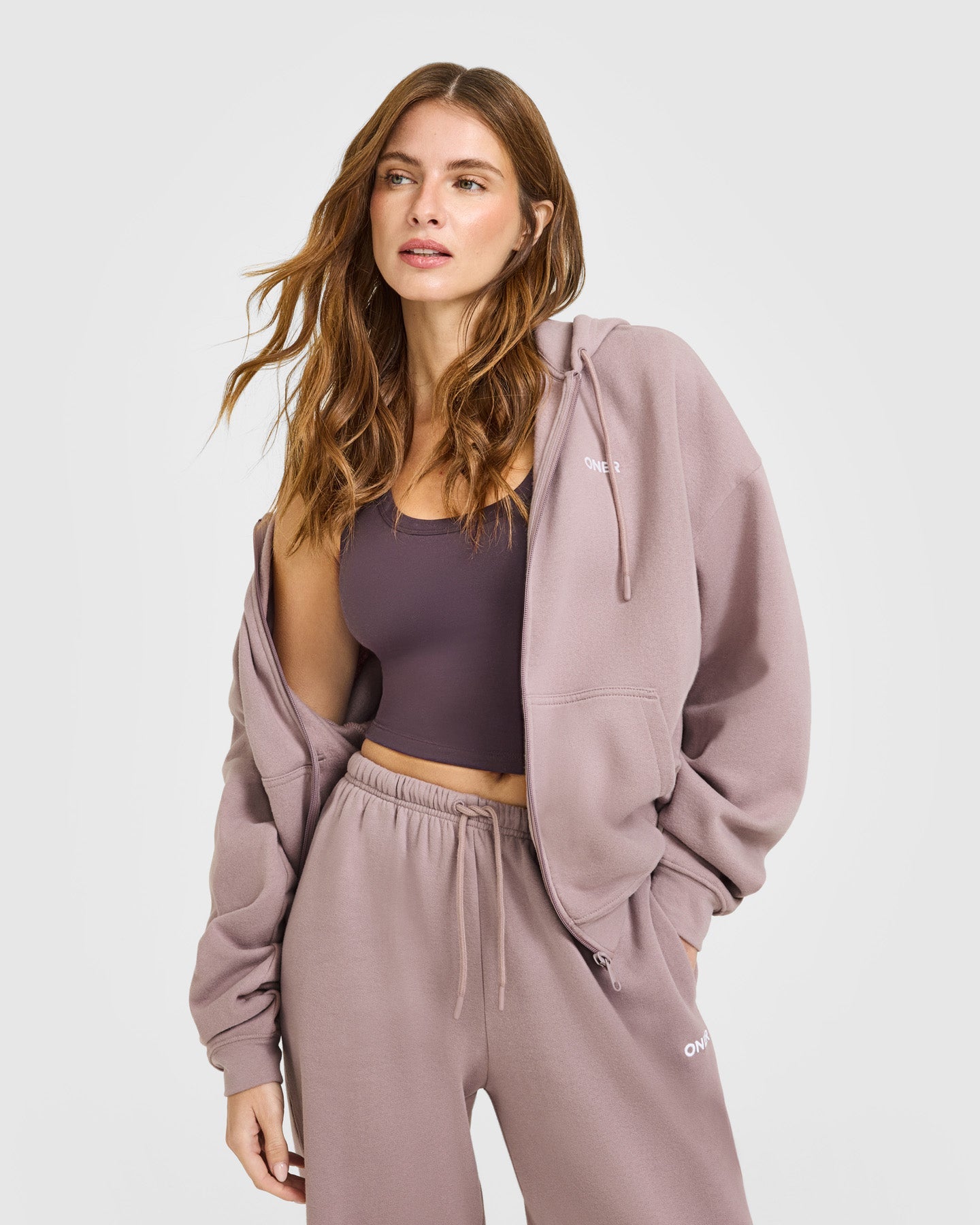Mid Weight Relaxed Zip Through Hoodie | Dusty Purple