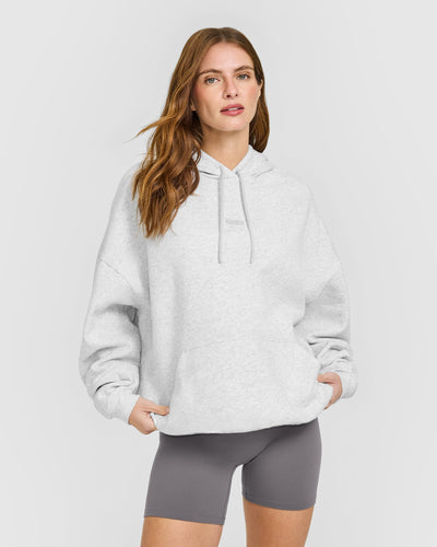 Mid Weight Relaxed Hoodie | Light Grey Marl