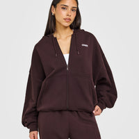 Mid Weight Relaxed Zip Through Hoodie | Plum Brown