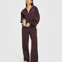 Mid Weight Relaxed Zip Through Hoodie | Plum Brown