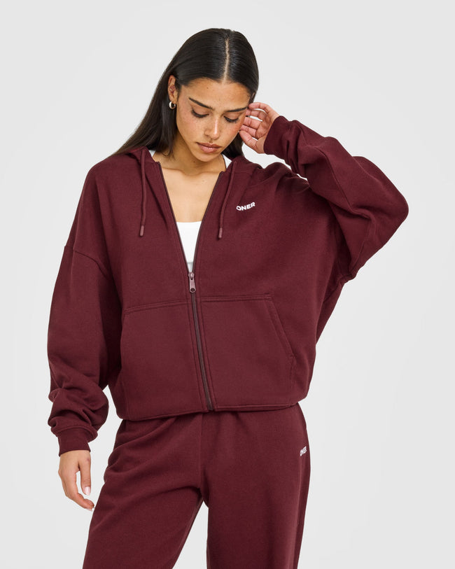 Mid Weight Relaxed Zip Through Hoodie | Rosewood