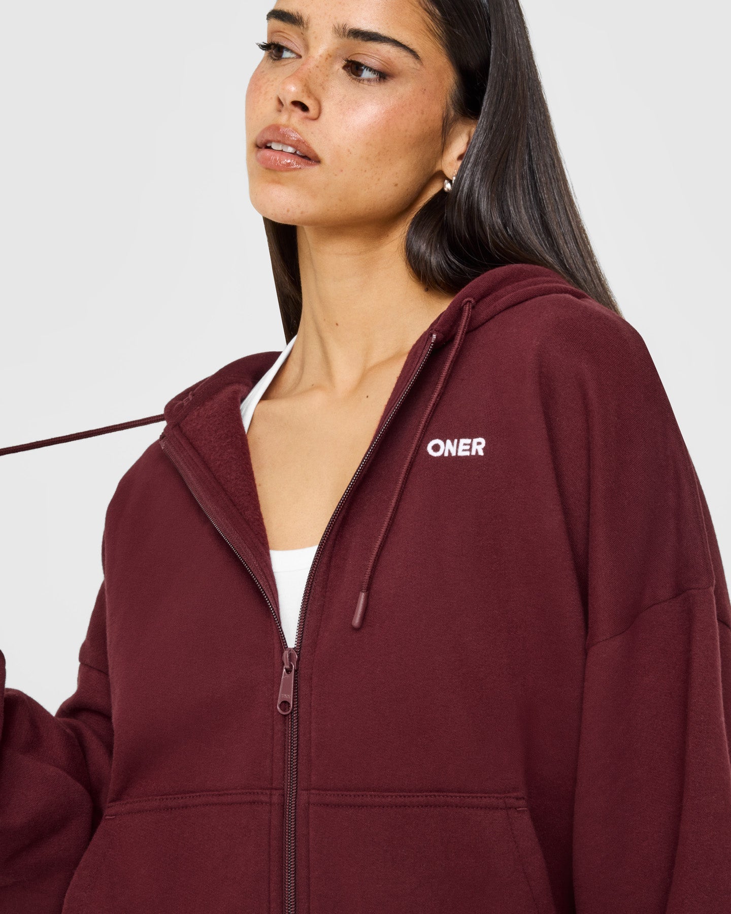 Mid Weight Relaxed Zip Through Hoodie | Rosewood