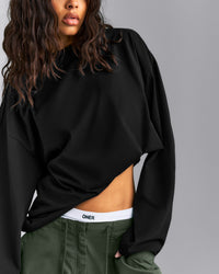 Oversized Cotton Long Sleeve Top | Black