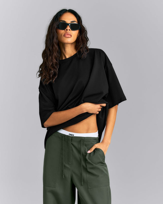 Oversized Cotton Short Sleeve T-Shirt | Black