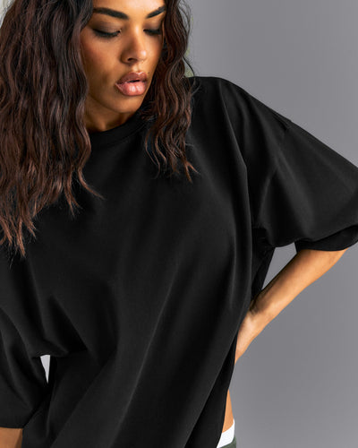 Oversized Cotton Short Sleeve T-Shirt | Black