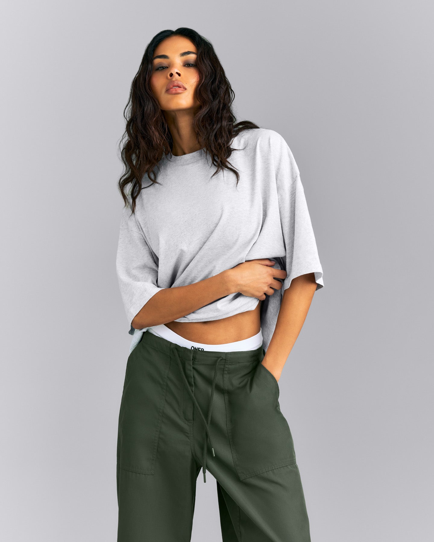 Oversized Cotton Short Sleeve T-Shirt | Light Grey Marl