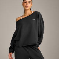 Raw Cut Lounge Off-The-Shoulder Sweatshirt | Washed Black