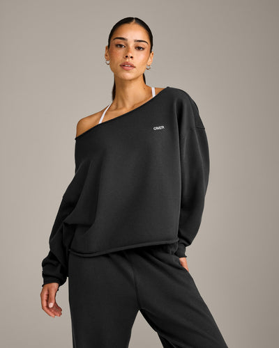Raw Cut Lounge Off-The-Shoulder Sweatshirt | Washed Black