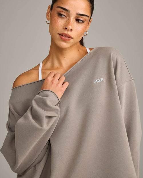 Raw Cut Lounge Off-The-Shoulder Sweatshirt | Washed Minky
