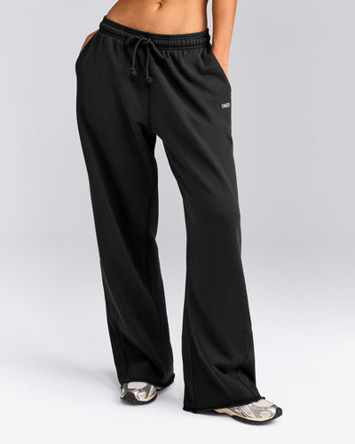 Cotton Vintage Lounge Wide Leg Joggers | Washed Black