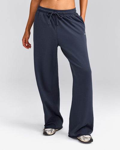 Cotton Vintage Lounge Wide Leg Joggers | Washed True Blue