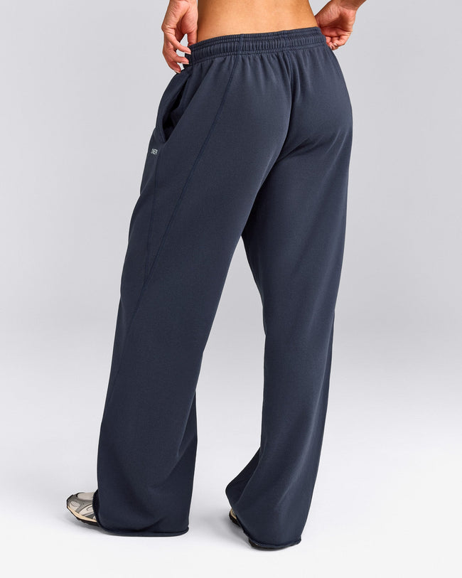 Cotton Vintage Lounge Wide Leg Joggers | Washed True Blue