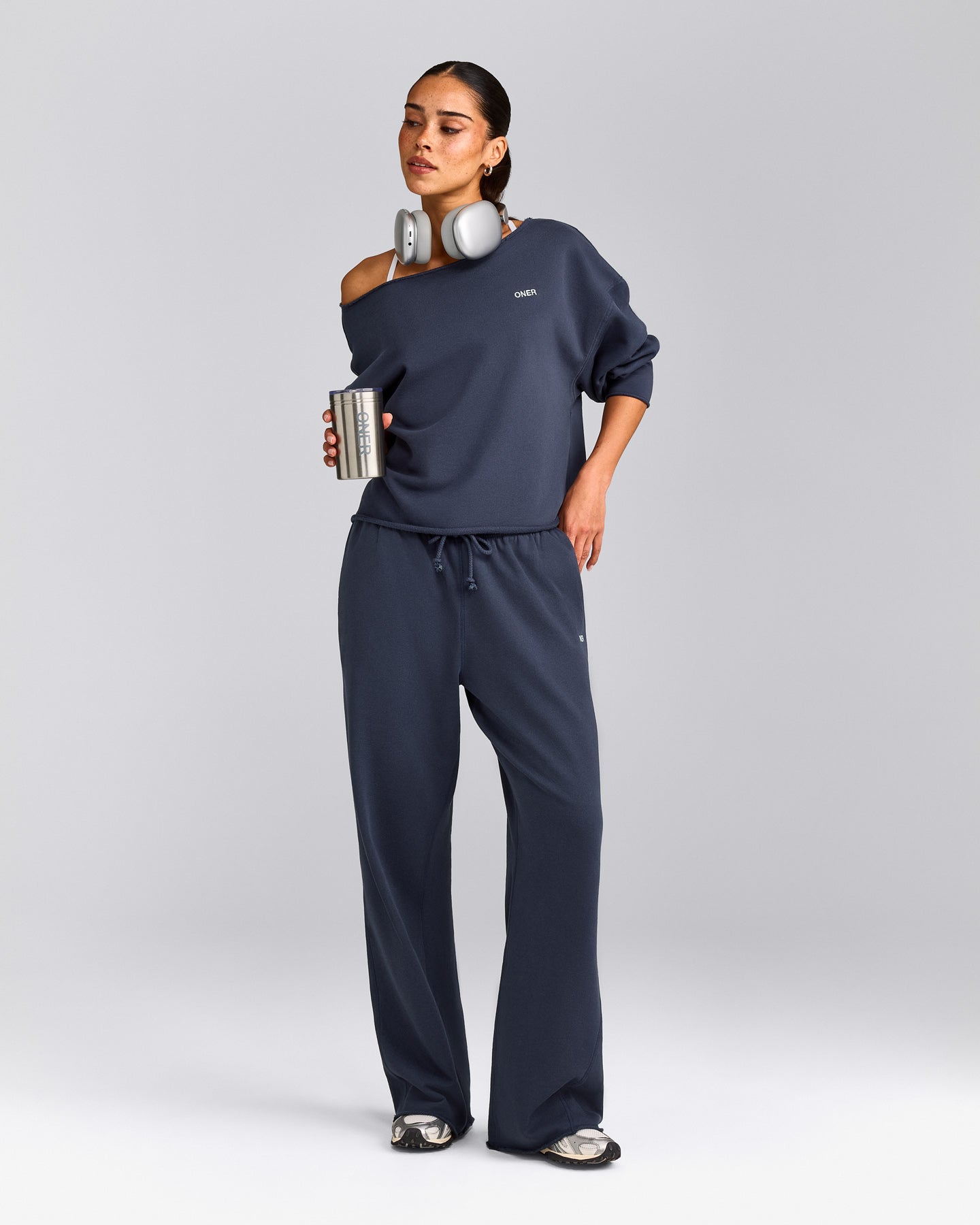 Cotton Vintage Lounge Wide Leg Joggers | Washed True Blue