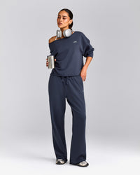 Cotton Vintage Lounge Wide Leg Joggers | Washed True Blue
