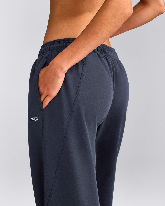 Cotton Vintage Lounge Wide Leg Joggers | Washed True Blue