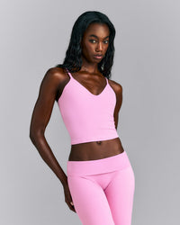 SoftMotion™ Adjustable V Neck Mid Tank Top with Built in Bra Shelf | Rose Pink