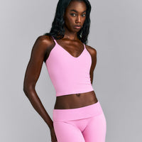 SoftMotion™ Adjustable V Neck Mid Tank Top with Built in Bra Shelf | Rose Pink